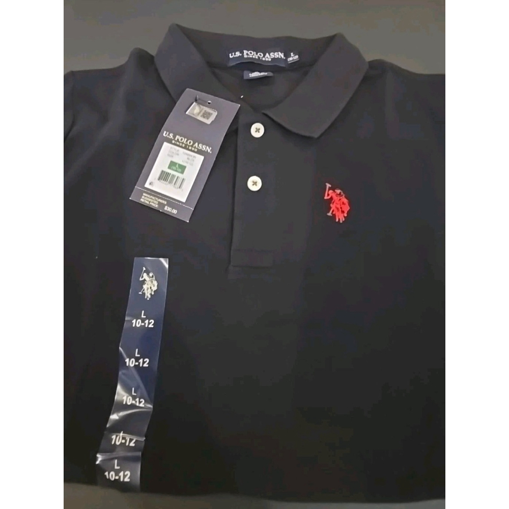 US Polo Assn Polo Shirt Boy's Size L 10-12 Black Red Logo Short Sleeve NWT (D47) - Picture 2 of 4
